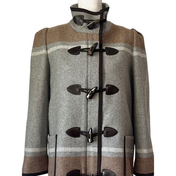 NWT Veronica Beard Flint Toggle Twill Dickey Striped Wool Duffle Pea Coat Size M - Picture 3 of 12
